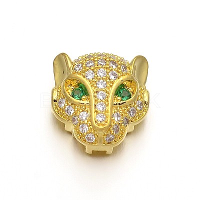 Rack Plating Brass Micro Pave Cubic Zirconia Leopard Hollow Beads X-ZIRC-I012-18G-RS-1