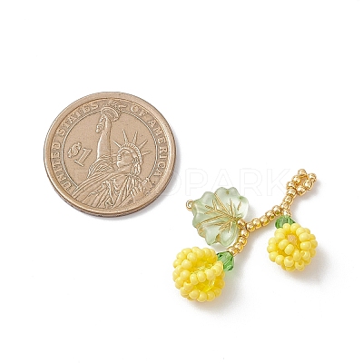 Glass Seed Beaded Berries & Leaf Pendants PALLOY-MZ01114-1