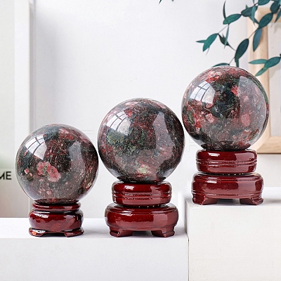Natural Rhodonite Crystal Ball Display Decorations PW-WG27983-02-1