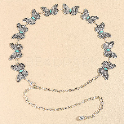 Alloy Pave Synthetic Turquoise Butterfly Link Waist Body Chains WG9C27F-01-1