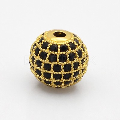 CZ Brass Micro Pave Grade AAA Black Color Cubic Zirconia Round Beads KK-O065-6mm-01G-NR-1