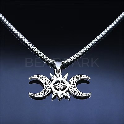 Hollow Out Moon Goddess 201 Stainless Steel Pendant Necklaces for Women FS-WGF6F96-01-1
