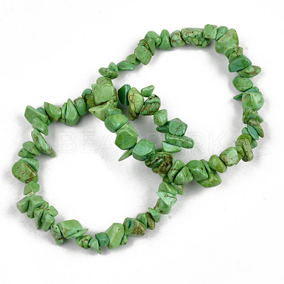 Unisex Chip Synthetic Turquoise Beaded Stretch Bracelets BJEW-S143-23-1