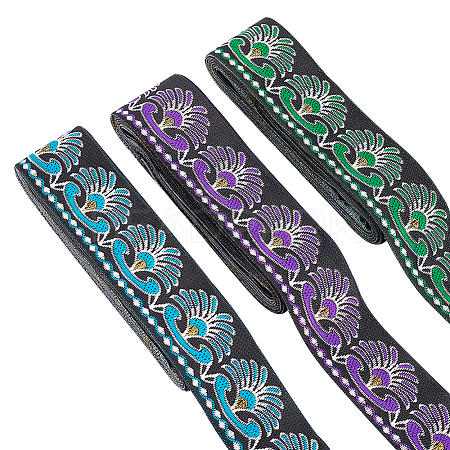 FINGERINSPIRE 10.5M 3 Styles Ethnic Style Embroidery Polyester Ribbons OCOR-FG0001-44-1