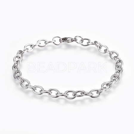 Tarnish Resistant 304 Stainless Steel Cable Chain Bracelets X-BJEW-P239-05-1