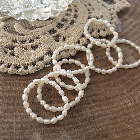 Natural Freshwater Pearl Beaded Stretch Rings for Women FS-WGC033C-01-1