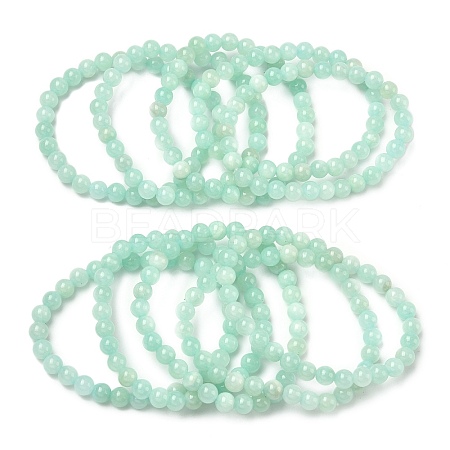 Natural Yellow Jade Beaded Stretch Bracelet BJEW-P209-26-6mm-1