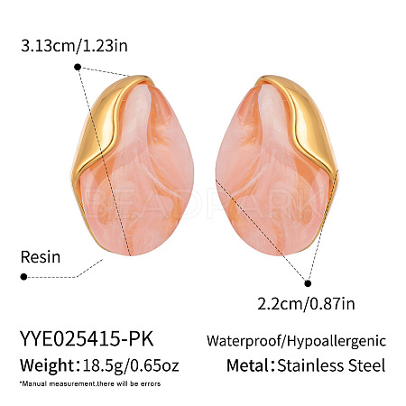 Oval 304 Stainless Steel & Resin Stud Earrings QS3167-2-1