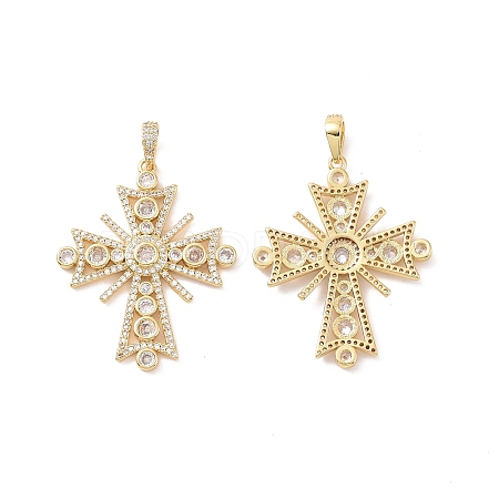 Cross Brass Micro Pave Clear Cubic Zirconia Pendants KK-G435-25G-1