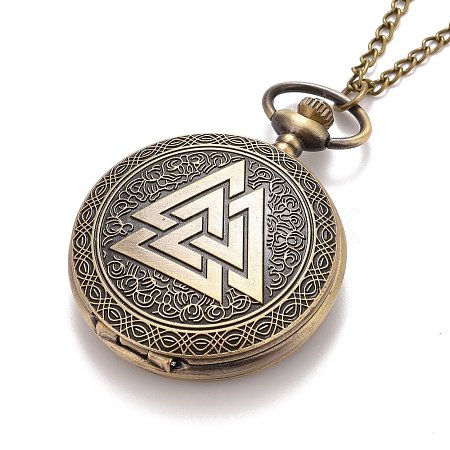 Retro Alloy Flat Round with Triangle Pendant Pocket Watches WACH-I012-07-1