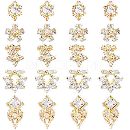 DICOSMETIC 20Pcs 5 Style Brass Micro Pave Clear Cubic Zirconia Cabochons KK-DC0003-25-1