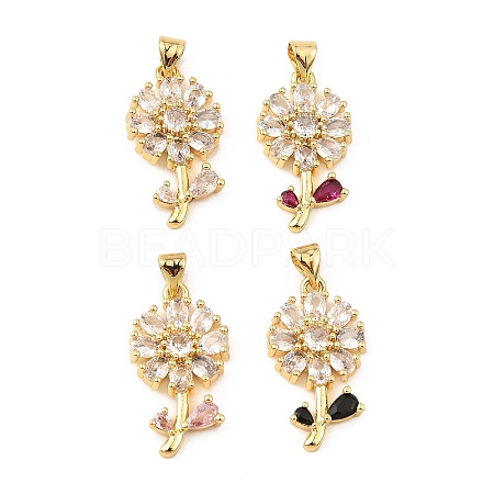 Real 18K Gold Rack Plating Brass Micro Pave Cubic Zirconia Pendants ZIRC-L100-138G-1