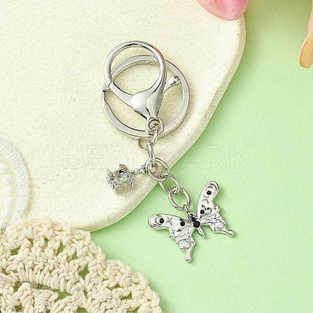 Alloy Rhineston and ABS Plastic Pearl Keychain KEYC-YW00028-03-1