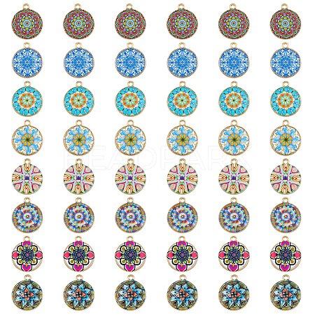 SUPERFINDINGS 48Pcs 8 Styles Printed Alloy Pendants FIND-FH0007-79-1