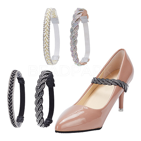 GOMAKERER 4 Sets 4 Style Glittered Braided Rhinestone Anti-Loose Shoelace for High-heeled Shoes AJEW-GO0001-06-1