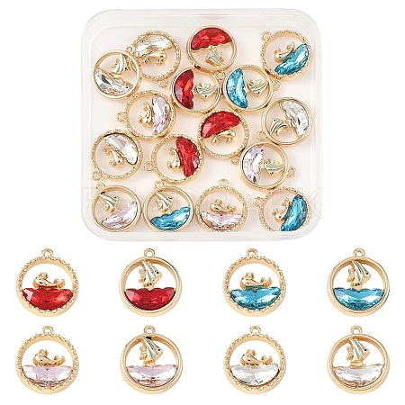 16Pcs 8 Styles Alloy Glass Pendants FIND-YW0012-88-1
