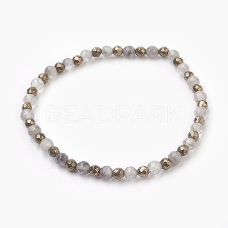 Natural Cloud Quartz & Pyrite Beads Stretch Bracelets BJEW-JB03884-1