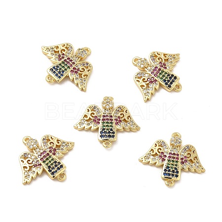 Brass Micro Pave Colorful Cubic Zirconia Connector Charms KK-E068-VB035-1