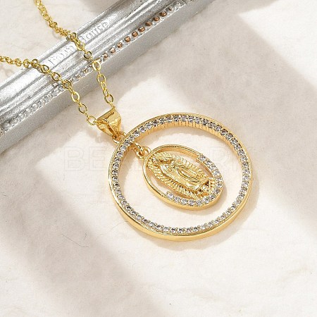 Brass Micro Pave Clear Cubic Zirconia Ring Pendant Necklaces NJEW-P322-A03-G-1