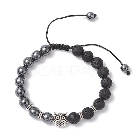 Non-Magnetic Synthetic Hematite & Natural Lava Rock Beads Braided Bead Bracelets BJEW-JB12611-02-1