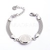 Tarnish Resistant Flat Round with Human 201 Stainless Steel Link Bracelets with 304 Stainless Steel Chain BJEW-O108-02P-1