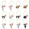 BENECREAT 12 Pcs 12 Style Cat Theme Alloy Enamel Wine Glass Charms AJEW-BC0003-89-1