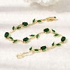 Leaf Brass Micro Pave Cubic Zirconia Link Chain Bracelets for Women BJEW-D455-01G-06-2
