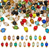 Glass Rectangle Charms with Golden Tone Brass Loops PALLOY-HY00011-1