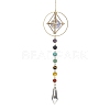 Natural & Synthetic Mixed Stone Bead & Brass Ring Pendant Decorations HJEW-TA00099-1