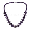 Natural Amethyst Round & Cone Beaded Necklaces NJEW-N064-03G-1