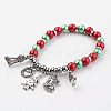 Christmas Glass Beads Stretch Charm Bracelets BJEW-JB03085-1