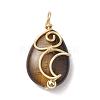 Natural Tiger Eye Copper Wire Wrapped Pendants PALLOY-JF02598-04-1