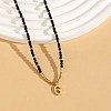 Stainless Steel Initial Pendant Faceted Round Natural Black Spinel Beaded Necklaces for Women ZD9259-7-1