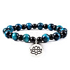 Yoga Natural Dyed Blue Tiger Eye Round Beads Charm Bracelets SH1443-4-1