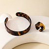 Leopard Print Acrylic Cuff Bangle & Finger Rings Sets for Women FS-WG722C5-01-3