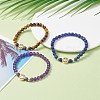Round Faceted Natural Mixed Stone Beads Stretch Bracelets Set BJEW-JB07082-2