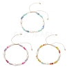 3Pcs Natural Mixed Gemstone & Cultured Freshwater Pearl Beads Braided Bead Bracelets for Women BJEW-JB12666-1