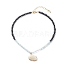 Natural Aquamarine & Lava Rock Beaded Necklace with Brass Charm NJEW-JN03997-2