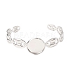 304 Stainless Steel Coffee Bean Chain Cuff Bracelet Blanks with Flat Round Bezel Settings SA-CBA4160-02B-P-2