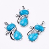 Synthetic Turquoise Kitten Pendants G-G713-B13-1