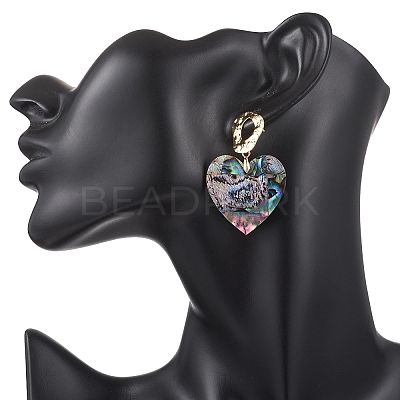 Natural Paua Shell/Abalone Shell Dangle Stud Earrings EJEW-JE06945-1