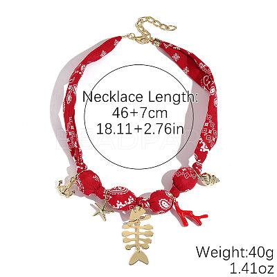 Ocean Alloy Enamel & Plastic Starfish Fish Bone Pendant Scarf Necklaces for Women WG77745-02-1