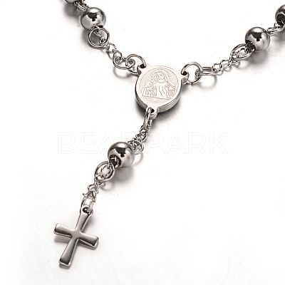 Tarnish Resistant Rosary Bead Bracelets with Cross X-BJEW-E282-03P-1