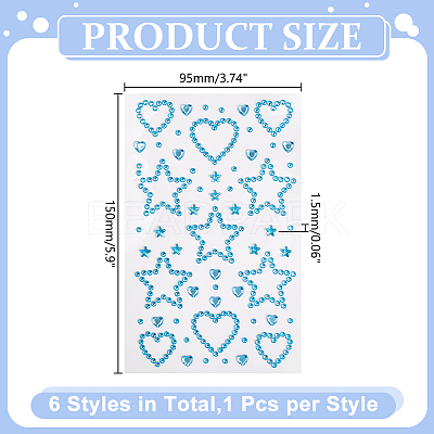 6Pcs 6 Colors Self Adhesive Acrylic Rhinestone Face Gems Stickers AJEW-HY0002-80-1