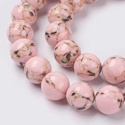 Sea Shell and Synthetic Turquoise Assembled Beads Strands G-G758-09-12mm-1