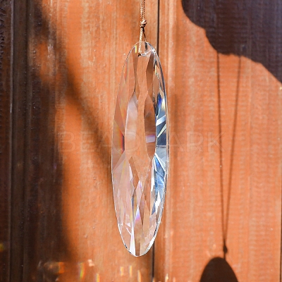 Oval K9 Glass Flower Suncatchers for Garden Outdoor Hanging Decorations PW-WG54667-01-1