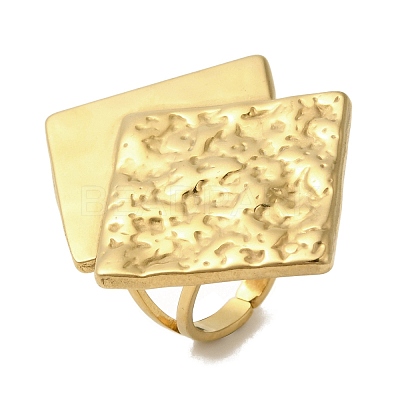 Ion Plating(IP) 304 Stainless Steel Rhombus Open Cuff Rings for Women RJEW-Z053-04G-1