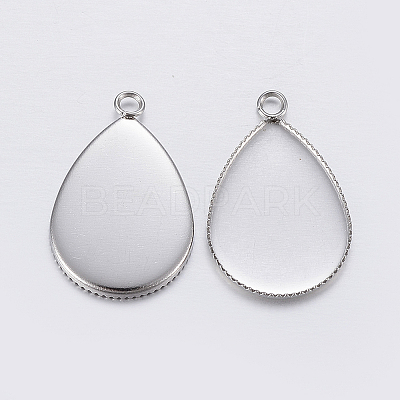 Tarnish Resistant 304 Stainless Steel Pendant Cabochon Settings X-STAS-P198-14B-1