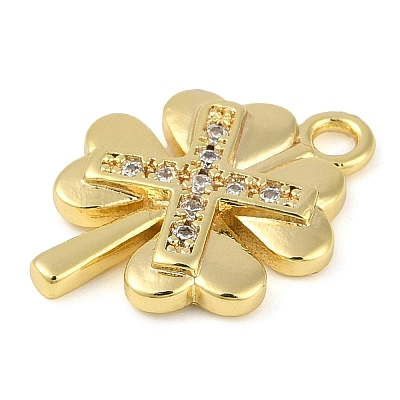 Cross Theme Real 18K Gold Plated Brass Micro Pave Clear Cubic Zirconia Pendants KK-L219-06G-01-1