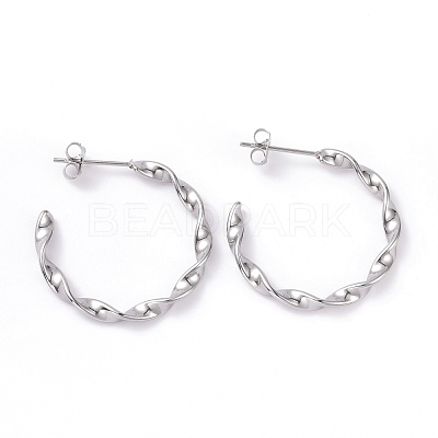 Tarnish Resistant 201 Stainless Steel Wave C-shape Stud Earrings with 304 Stainless Steel Pins EJEW-G298-03P-1
